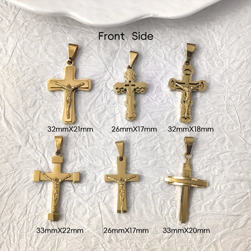 Trendy Men's 18K Gold Plated Stainless Steel Cross Pendant Necklace Christian Wedding Gift Jewelry Hiphop Style